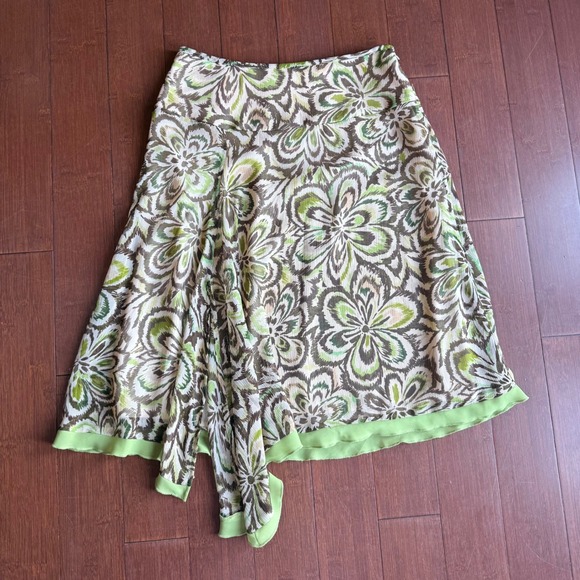 Worthington Dresses & Skirts - Asymmetrical Green and Brown Floral Midi Skirt‎